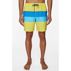 ONeill Mens XL Yellow & Blue Striped BoardShorts Sustainable Swimwear